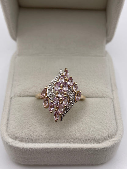 9ct gold pink sapphire and diamond ring