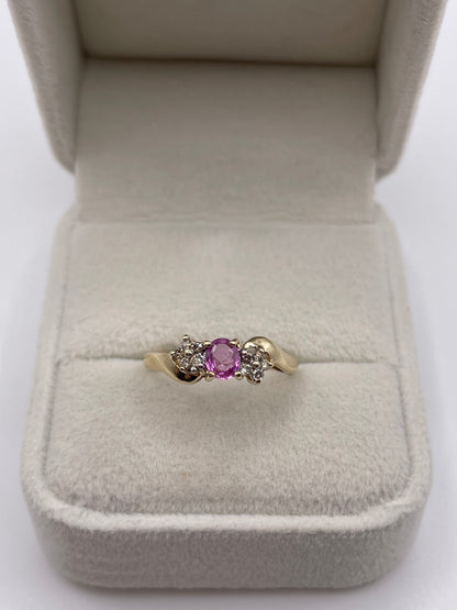 9ct gold pink sapphire and diamond ring