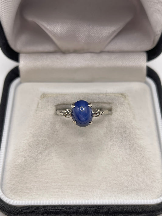 14ct white gold star sapphire and diamond ring