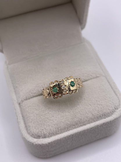 9ct gold emerald and diamond gypsy ring