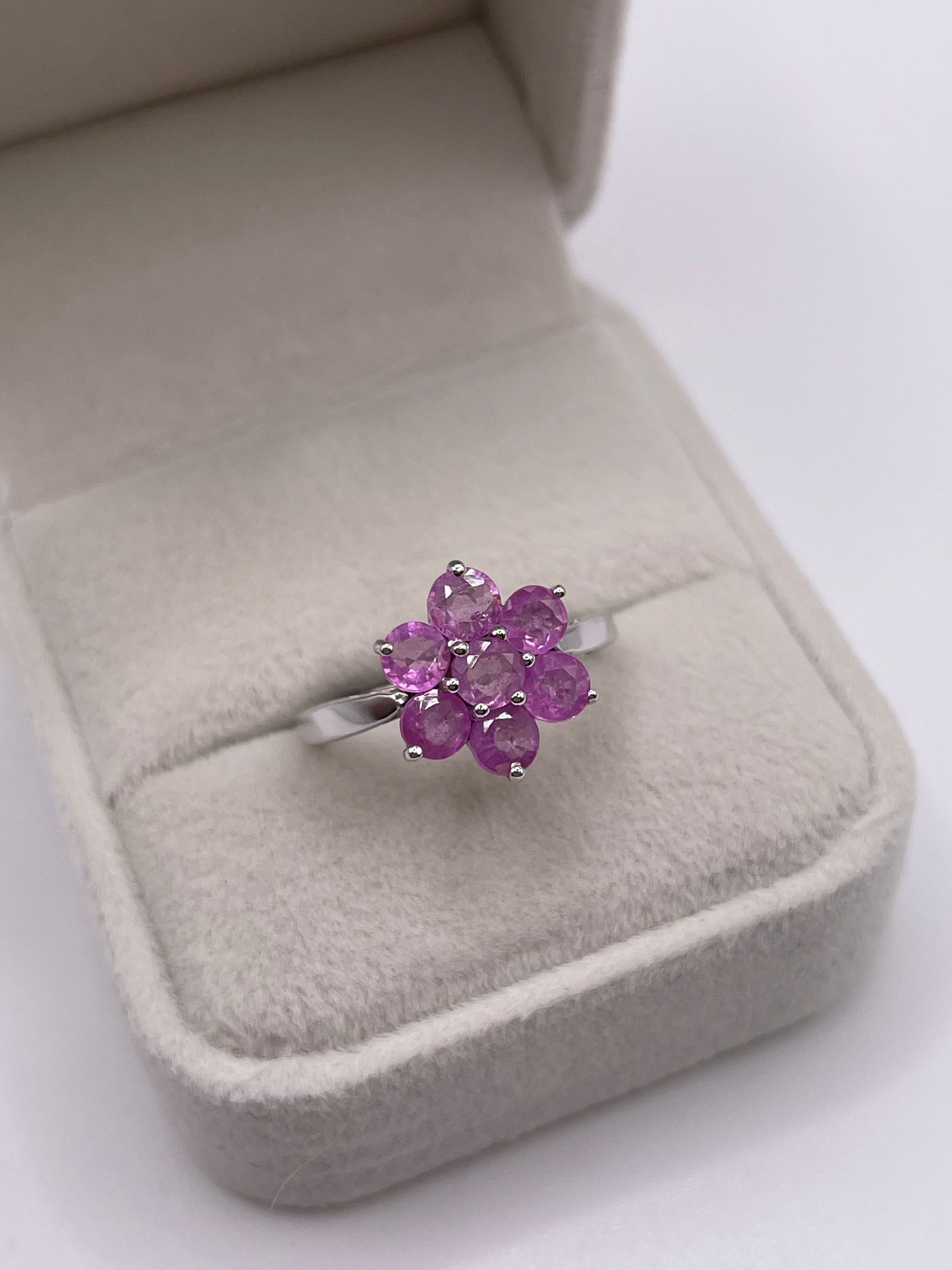 9ct white gold pink sapphire cluster ring