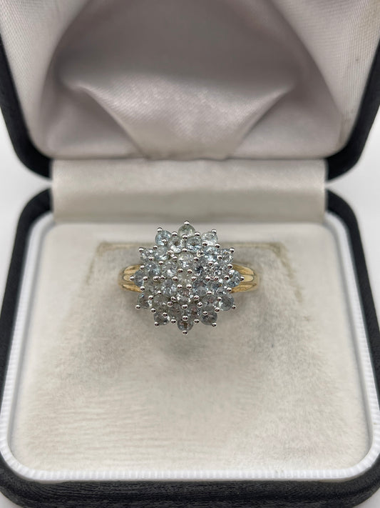 9ct gold aquamarine cluster ring