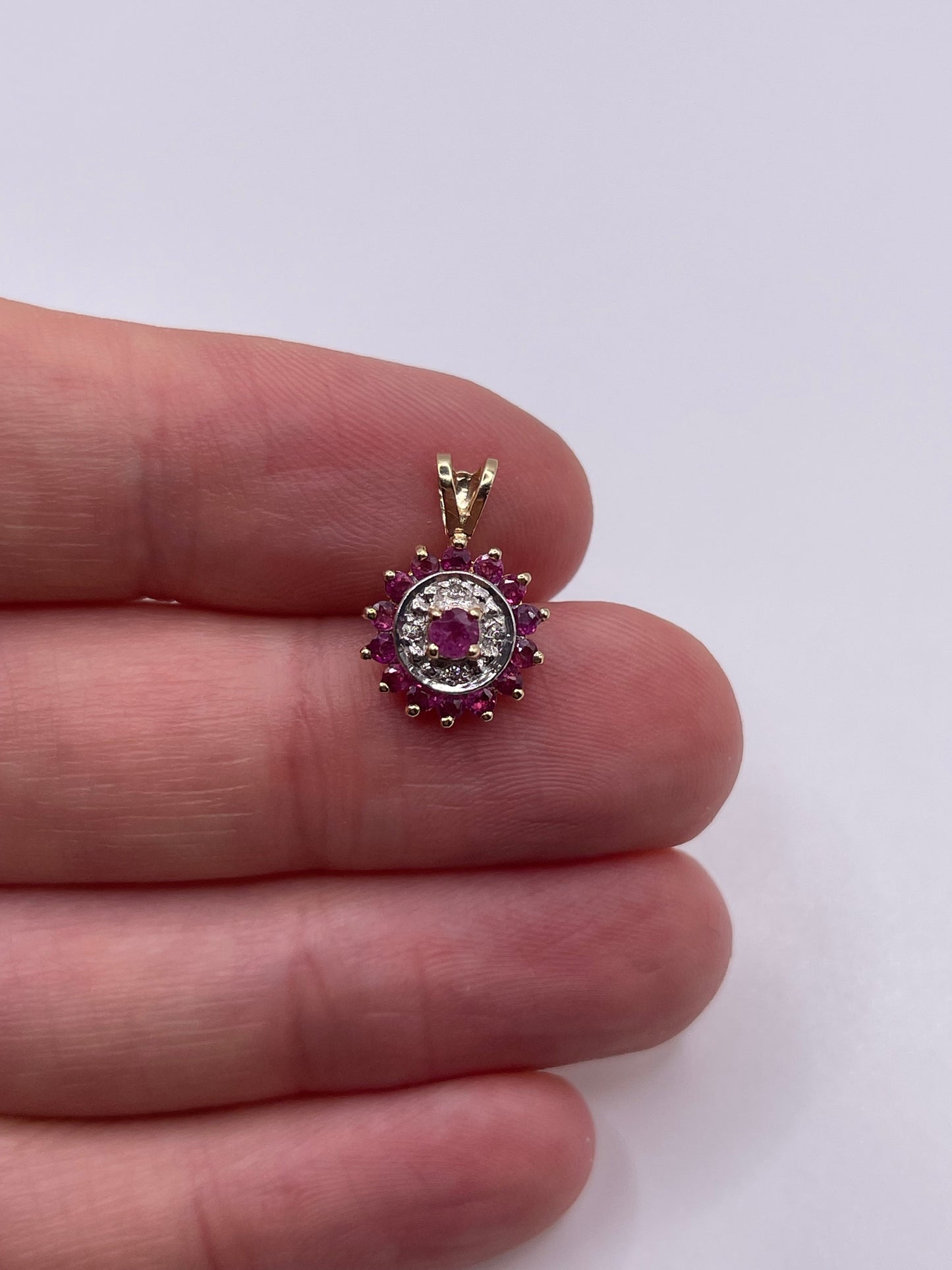 9ct gold ruby and diamond pendant