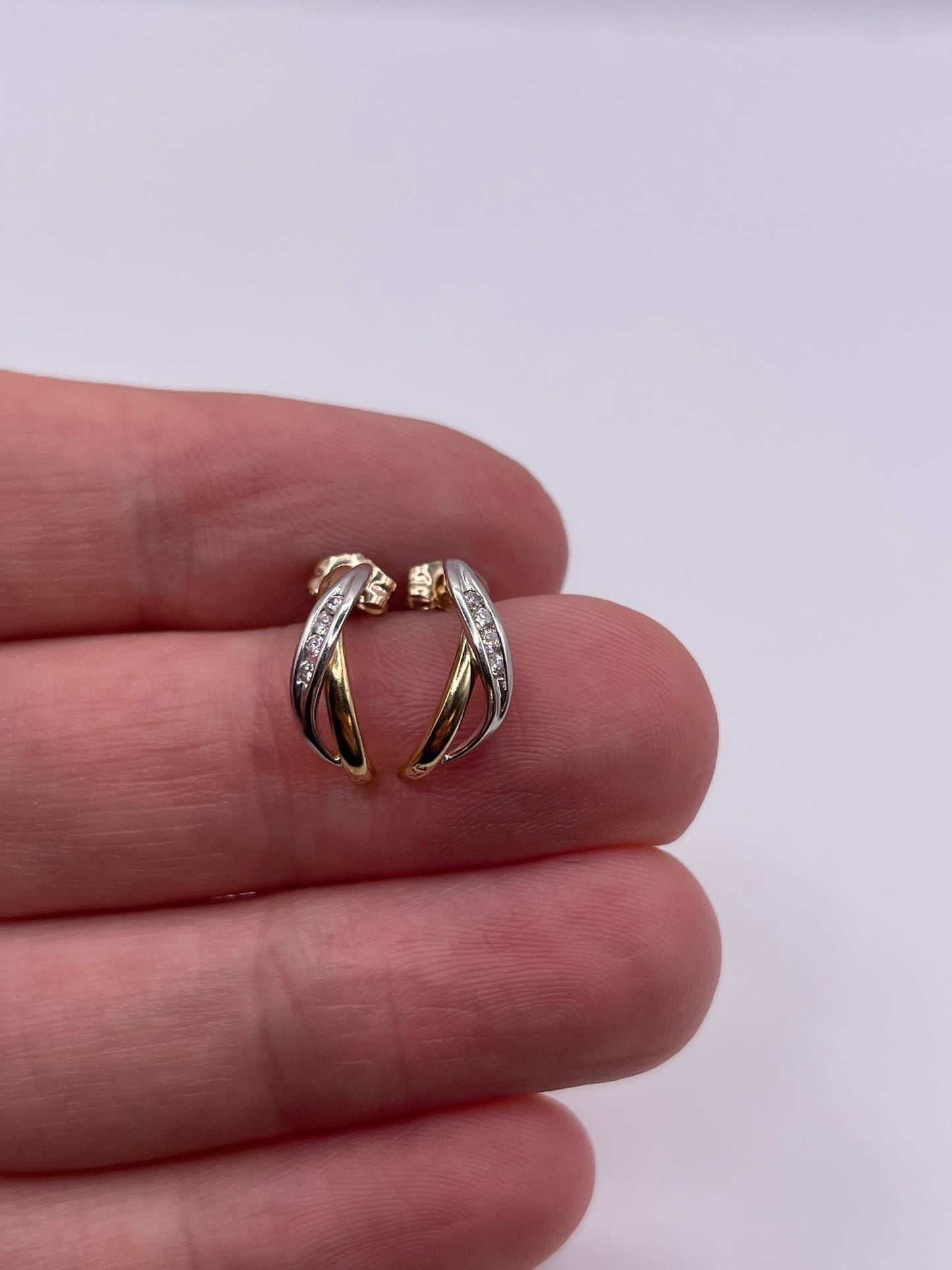 9ct two tone gold cz earrings