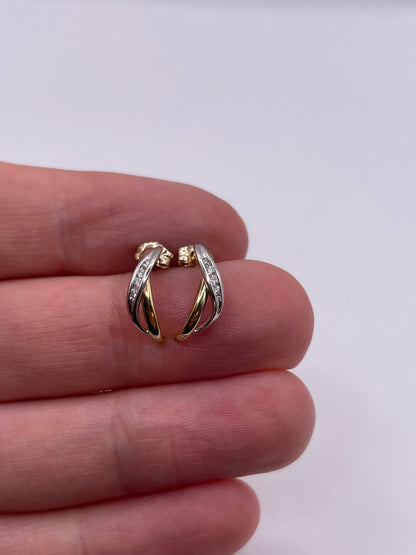 9ct two tone gold cz earrings