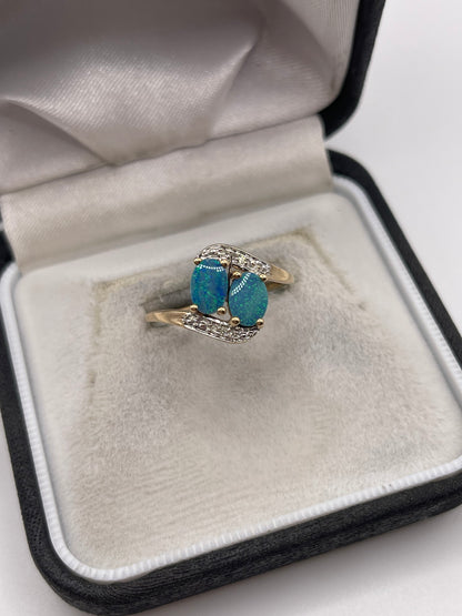 9ct gold opal doublet and diamond ring