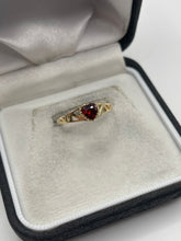 Load image into Gallery viewer, 9ct gold garnet heart ring
