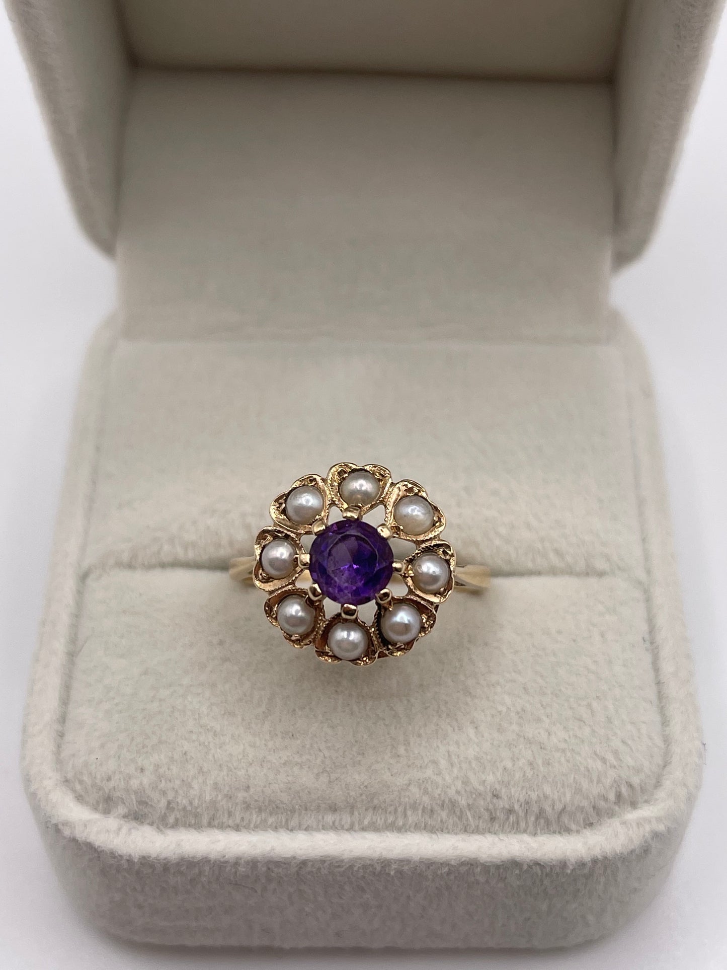 9ct gold amethyst and pearl ring