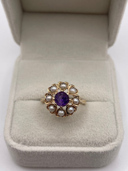 9ct gold amethyst and pearl ring
