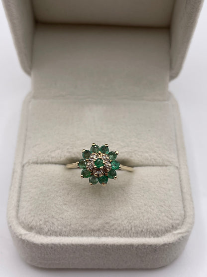 9ct gold emerald and diamond ring