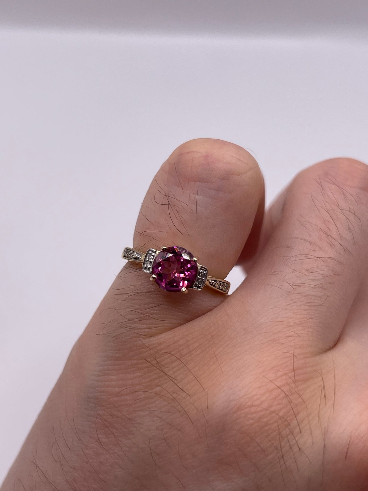 9ct gold pink topaz and diamond ring