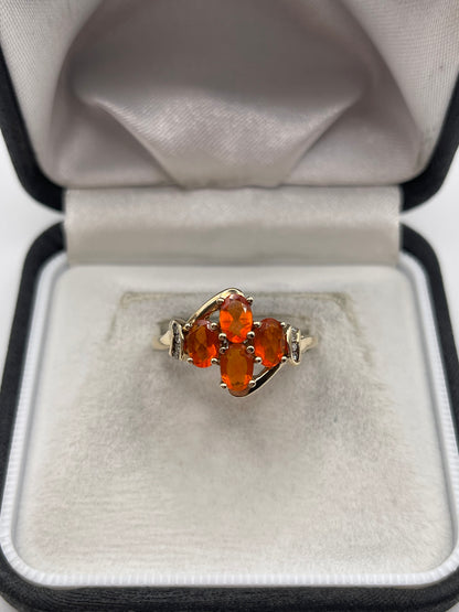 9ct gold fire opal and diamond ring