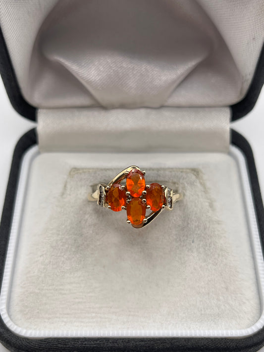 9ct gold fire opal and diamond ring