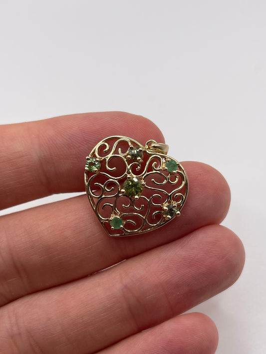 9ct gold multi gemstone heart pendant