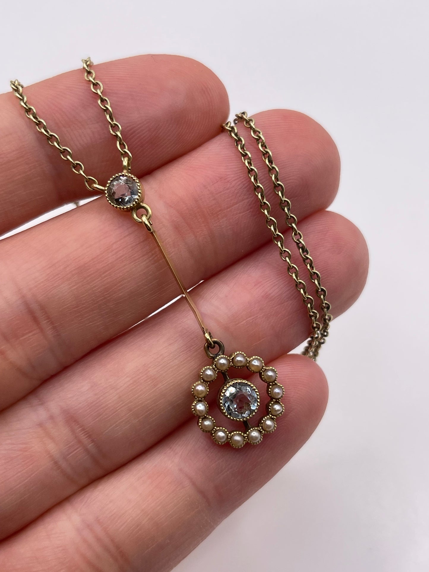 Antique 15ct gold aquamarine and pearl necklace