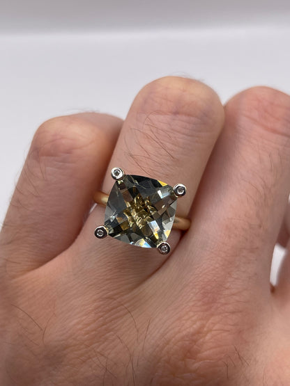 9ct gold green amethyst and diamond ring