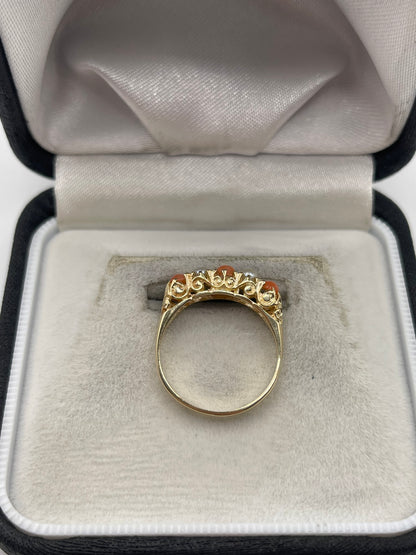 9ct gold coral and pearl ring