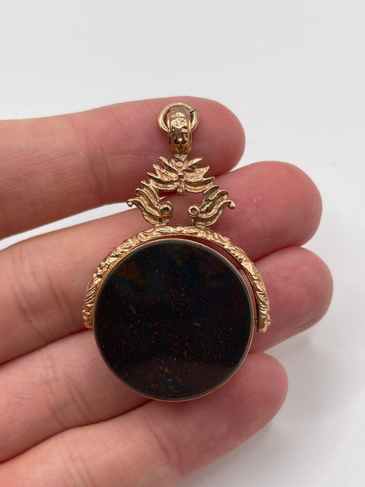 9ct rose gold bloodstone / carnelian fob pendant