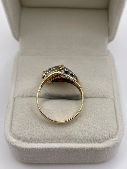9ct gold sapphire, emerald and diamond panther ring