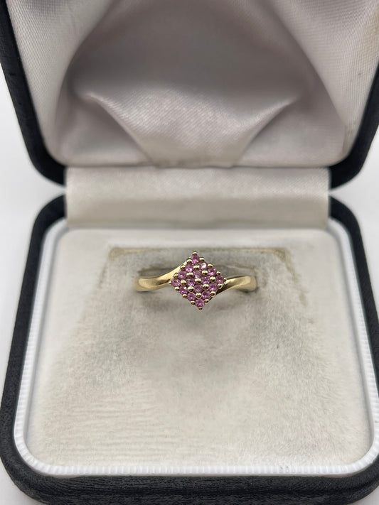 9ct gold pink sapphire cluster ring