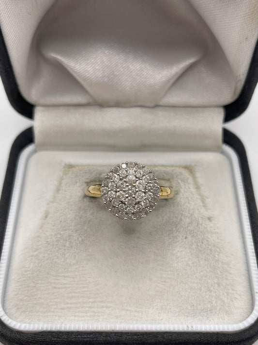 9ct gold 1ct diamond cluster ring