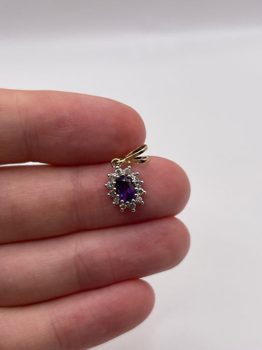 9ct gold amethyst and diamond pendant