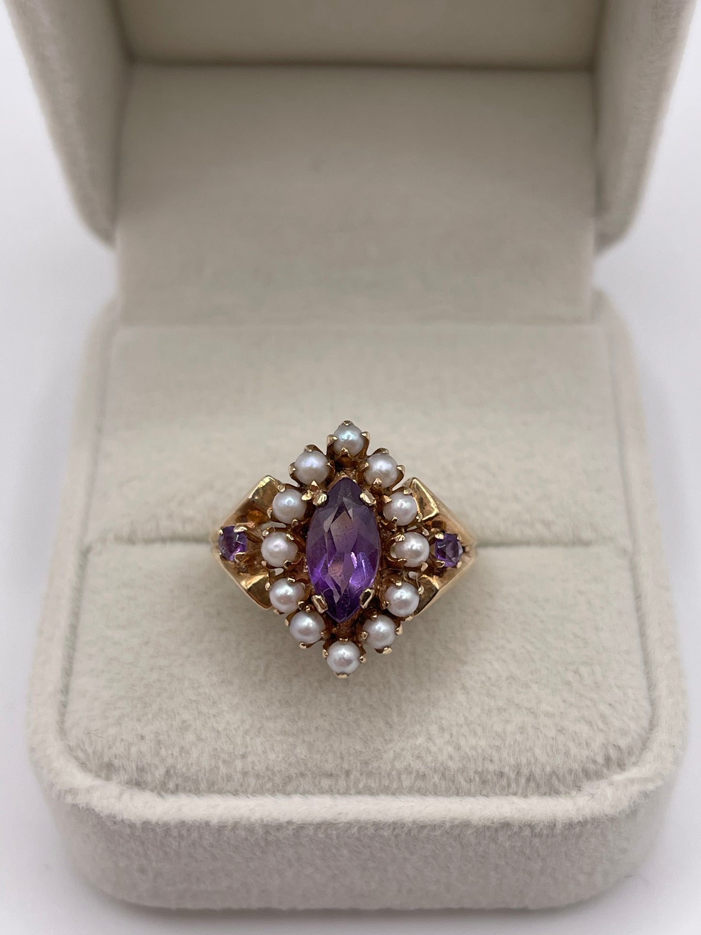 9ct gold amethyst and pearl ring