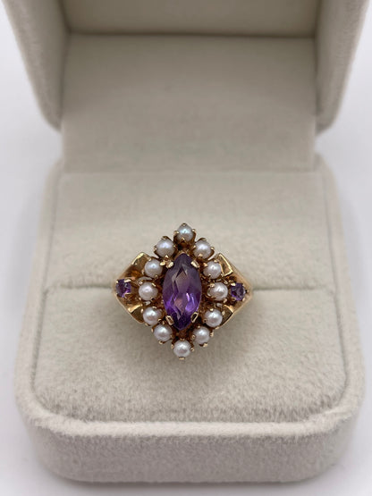 9ct gold amethyst and pearl ring