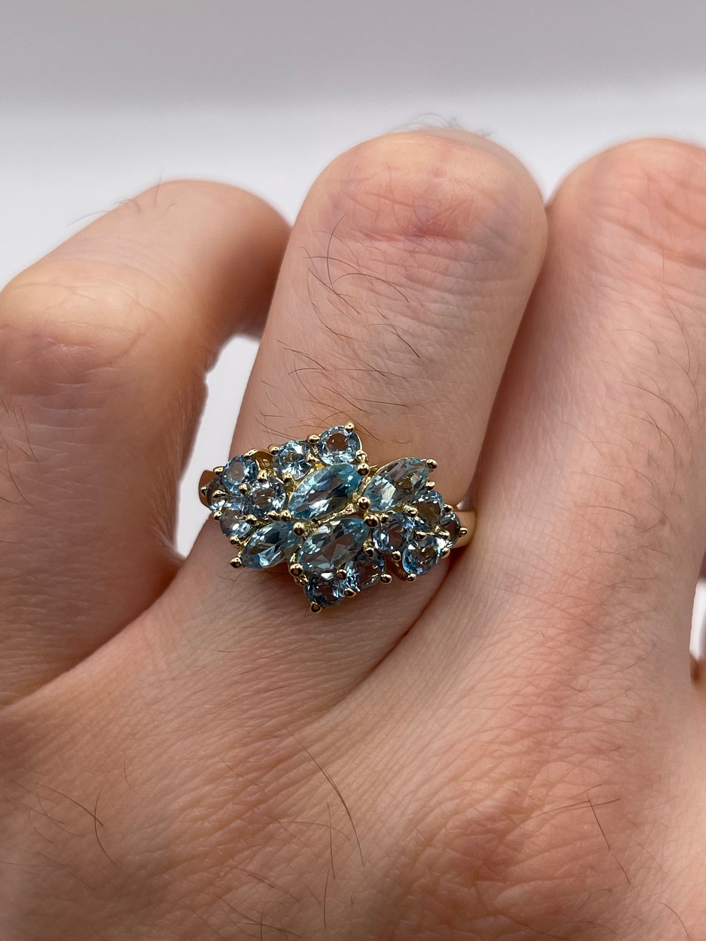 9ct gold blue topaz cluster ring