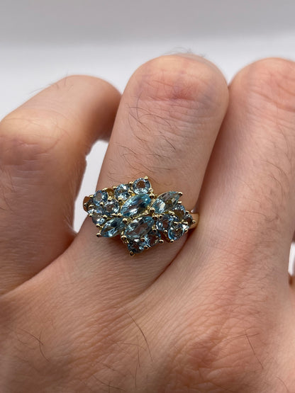 9ct gold blue topaz cluster ring