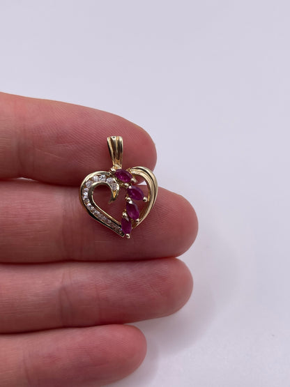 9ct gold ruby and zircon heart pendant