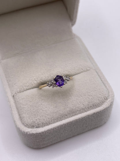 9ct gold amethyst and diamond ring
