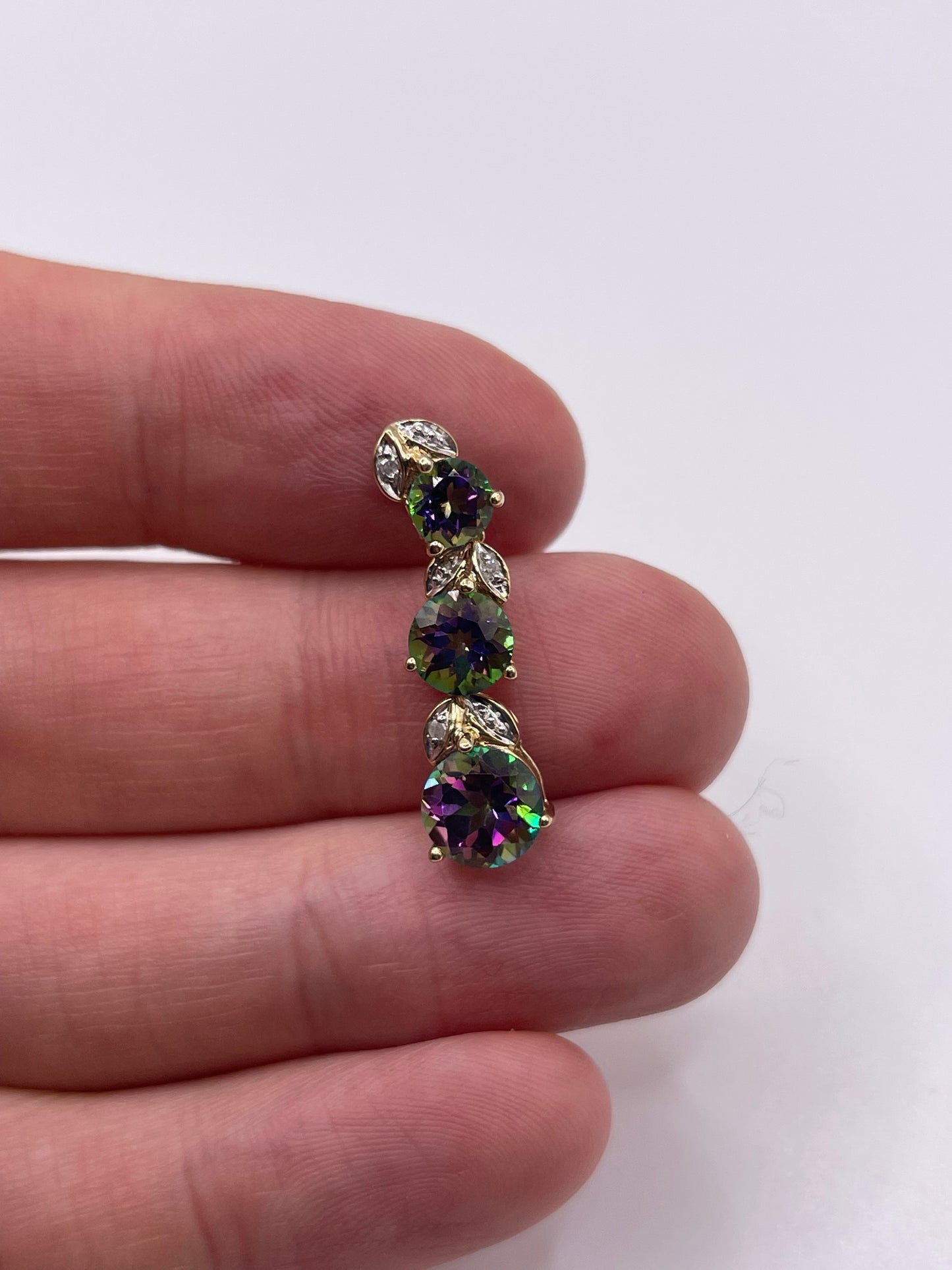 9ct gold mystic topaz and diamond pendant