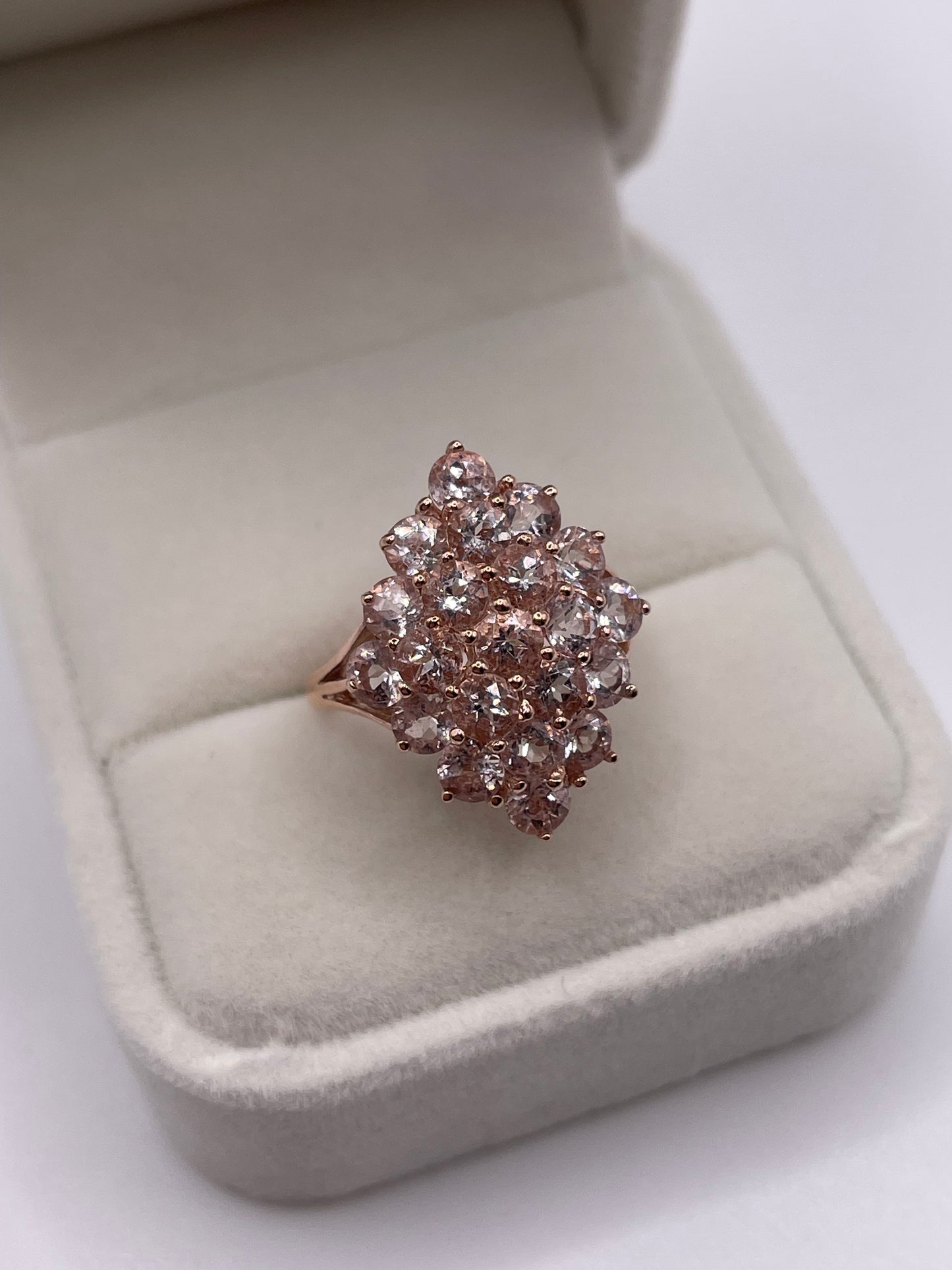 9ct rose gold morganite cluster ring