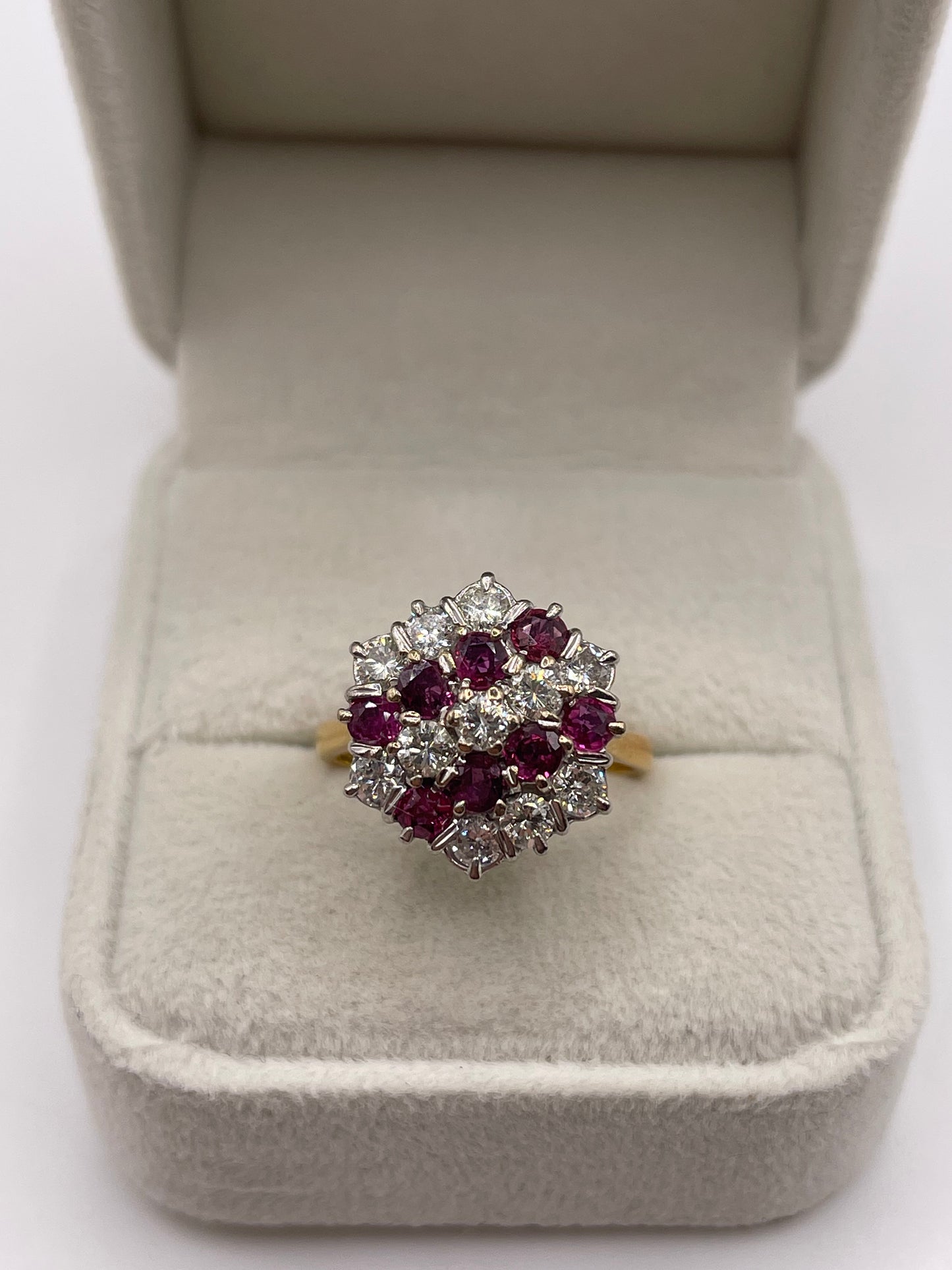 18ct gold ruby and diamond cluster ring