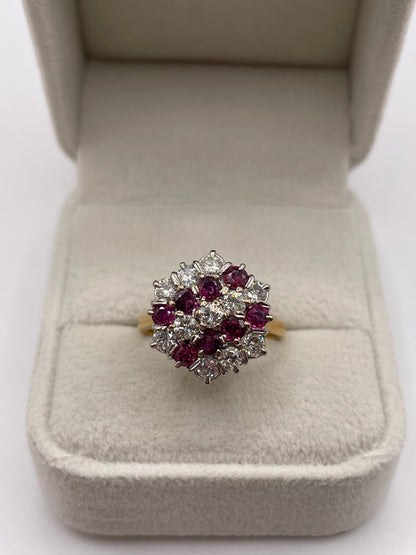 18ct gold ruby and diamond cluster ring