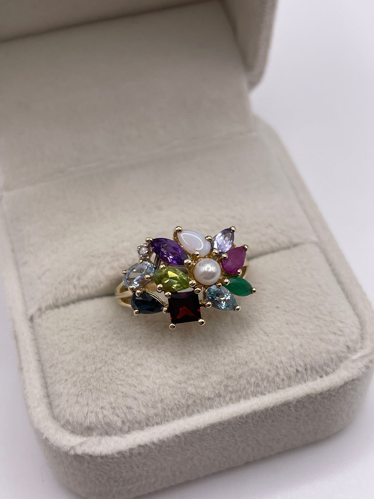 9ct gold multi gemstone cluster ring