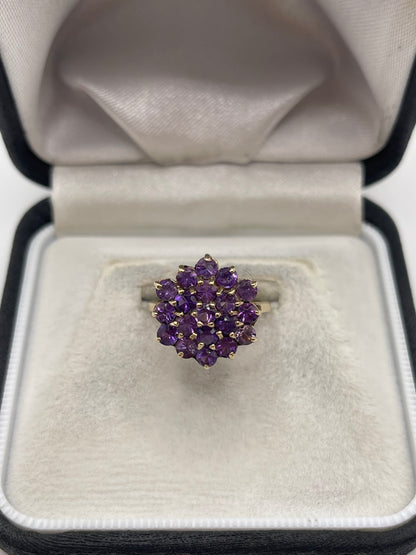 9ct gold amethyst cluster ring