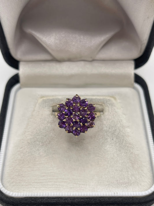 9ct gold amethyst cluster ring