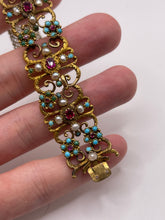 Load image into Gallery viewer, Antique 15ct gold turquoise, pearl and ruby bracelet
