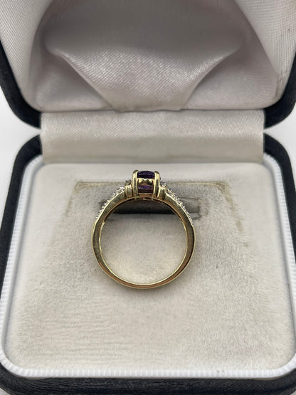 9ct gold amethyst and diamond ring