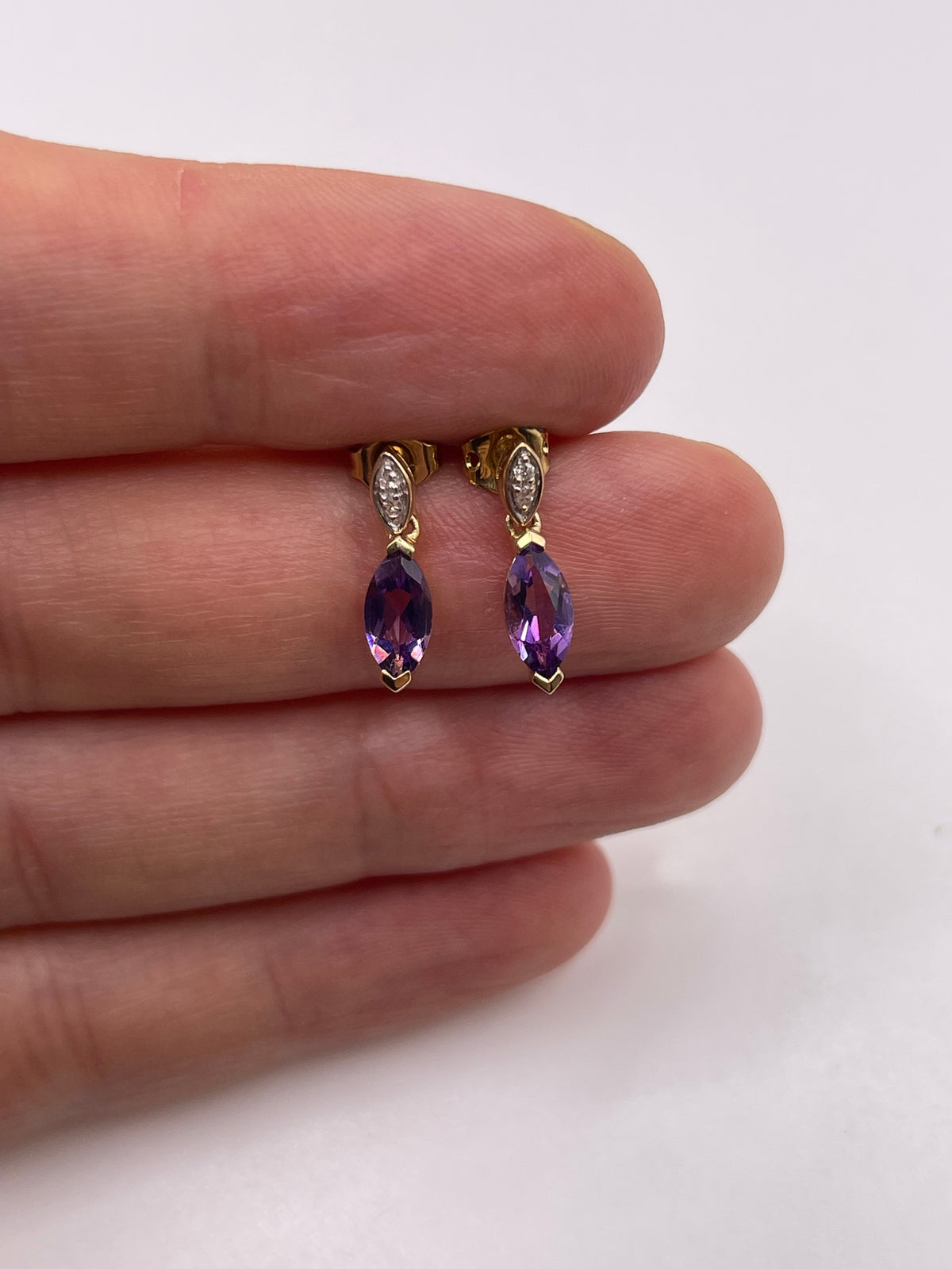 9ct gold amethyst and diamond earrings