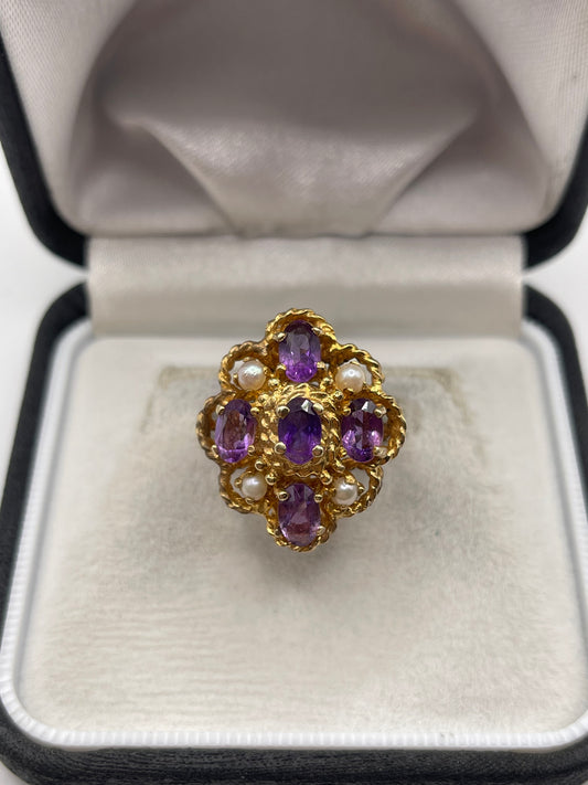 9ct gold amethyst and pearl ring