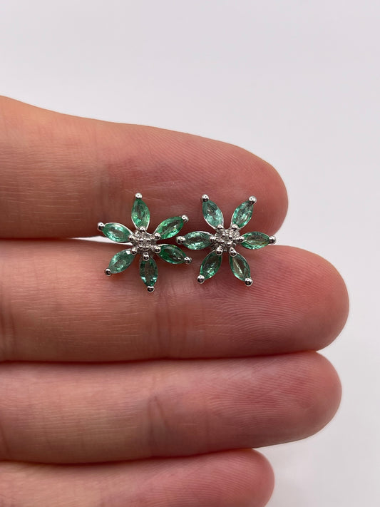 9ct white gold emerald and diamond earrings