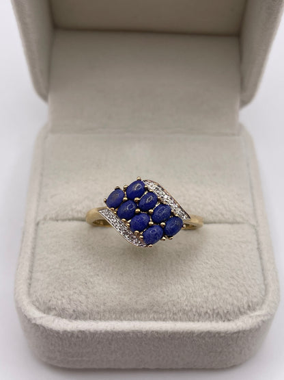 9ct gold lapis lazuli and diamond ring