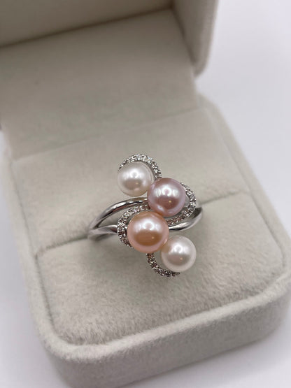 9ct white gold pearl and diamond ring