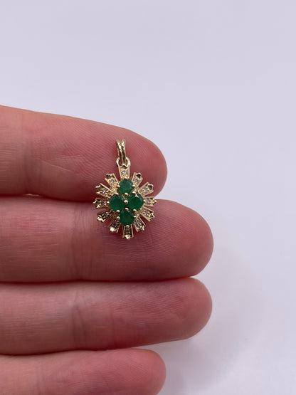 9ct gold emerald and diamond pendant