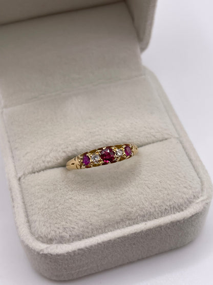 Antique 18ct gold ruby and diamond ring
