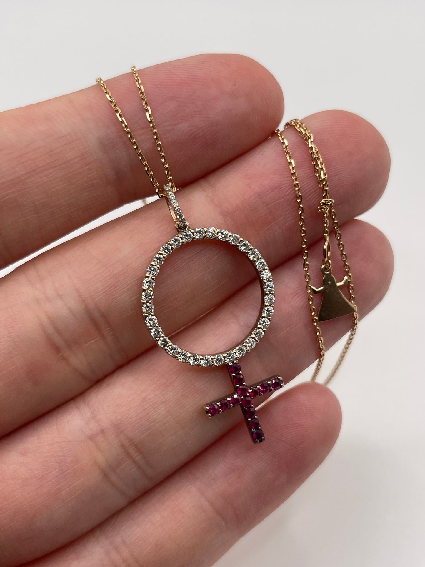 14ct rose gold ruby and diamond necklace