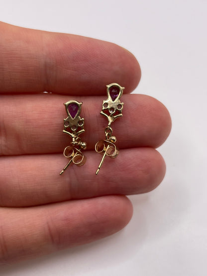 9ct gold amethyst and opal earrings